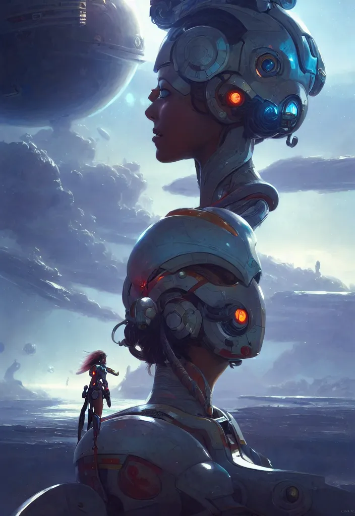 Image similar to cyborg girl warrior in the space ship wars at ocean planet, highly detailed, digital painting, artstation, concept art, sharp focus, illustration, art by wlop, mars ravelo and greg rutkowski