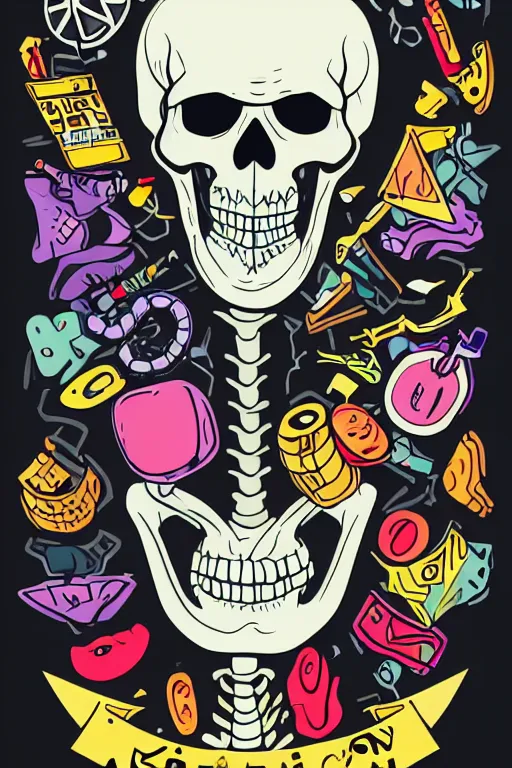 Image similar to A portrait of a skeleton in a suit, sticker, colorful, illustration, highly detailed, smooth and clean vector curves, no jagged lines, vector art, smooth