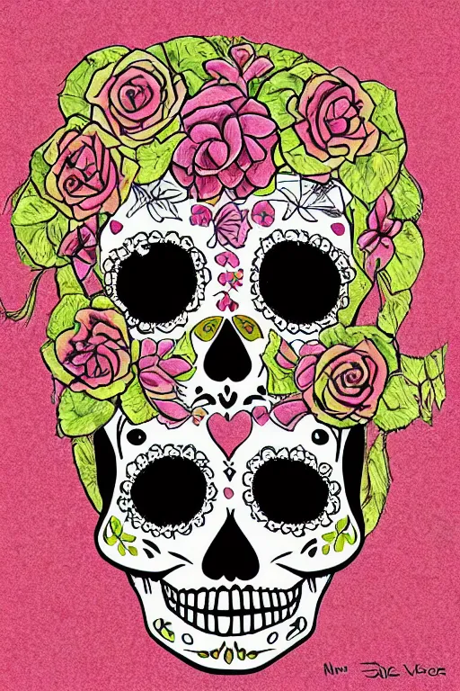 Image similar to illustration of a sugar skull day of the dead girl, art by vincent locke