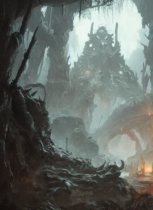 Prompt: the ancient demon of guile, greg rutkowski, 8 k, shallow depth of field, intricate detail, concept art, masterpiece