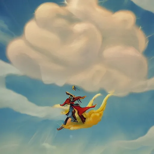 Image similar to wizard riding on cloud