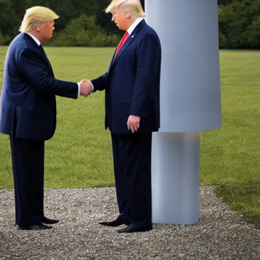 Prompt: press photo of donald trump shaking hands with a gray alien