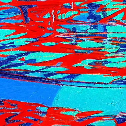 Prompt: a mystic pool, from the perspective of a swimmer, in the styles of abstract expressionism and futurism