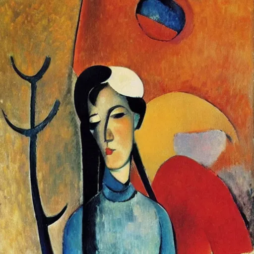 Image similar to in xanadu did kubla khan a stately pleasure dome decree. ( modigliani and calder collaboration )