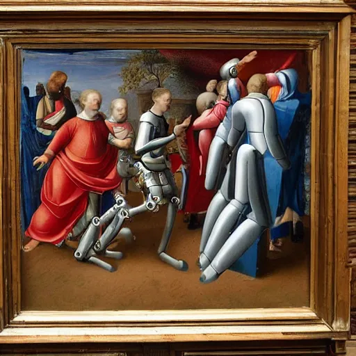 Image similar to a robot walking , Renaissance painting style