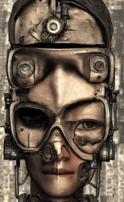 Image similar to face covered by small tools extremely detailed cyberpunk ( steampunk ), day light, realistic shaded,