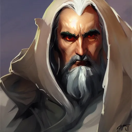 Image similar to greg manchess portrait painting of saruman as overwatch character, medium shot, asymmetrical, profile picture, organic painting, sunny day, matte painting, bold shapes, hard edges, street art, trending on artstation, by huang guangjian and gil elvgren and sachin teng