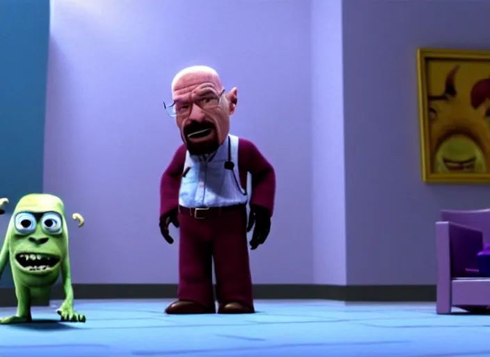 Image similar to film still of walter white as a monster in monsters, inc movie 2 0 0 1, 8 k, cinematic rule of thirds