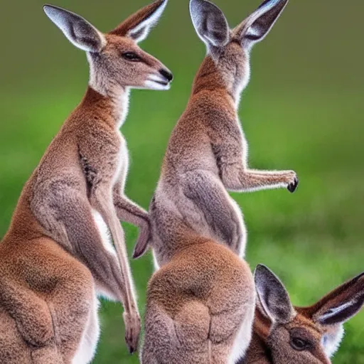 Image similar to photo of three kangaroos in their mother's pouch together. extreme detail, hyperrealistic photo