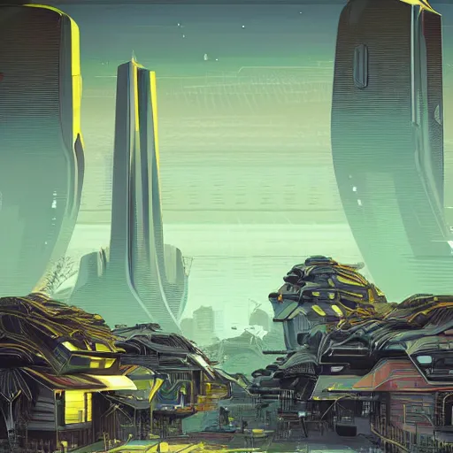 Prompt: beautiful happy picturesque charming organic futuristic sci - fi town in harmony with nature. beautiful light. grainy and rough. soft colour scheme. beautiful artistic vector graphic design art by lurid. ( 2 0 2 2 )