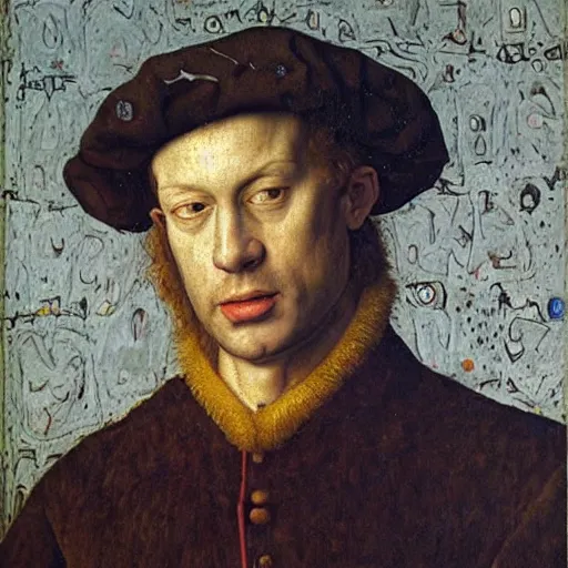 Image similar to portrait of nir levi, oil painting by jan van eyck, northern renaissance art, oil on canvas, wet - on - wet technique, realistic, expressive emotions, intricate textures, illusionistic detail