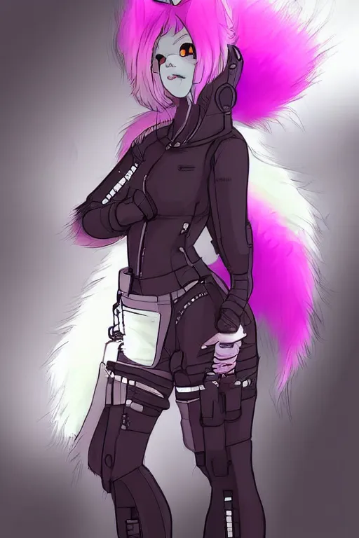 Prompt: a cyberpunk anthropomorphic fox with a fluffy tail!!!, comic art, trending on furaffinity, cartoon, kawaii, backlighting, by kawacy, chibi, pastel