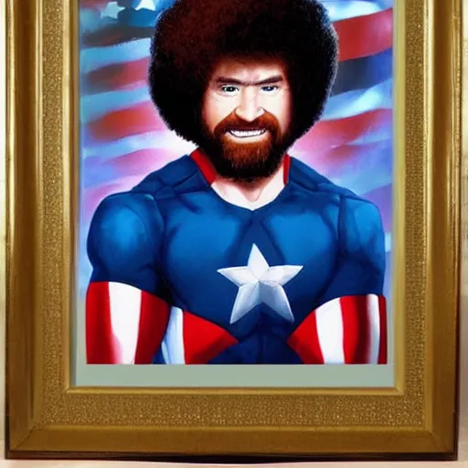 Image similar to bob ross as captain america painted by bob ross