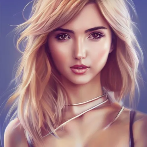 Image similar to very beautiful female ana de armas, smiling, flirty, eye contact, perfect face, perfect body, drawn by artgerm