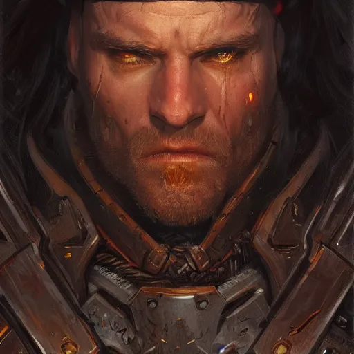 Image similar to the doomslayer as a realistic d & d fantasy character, closeup portrait art by donato giancola and greg rutkowski, vintage retro, realistic face, digital art, trending on artstation, symmetry!!