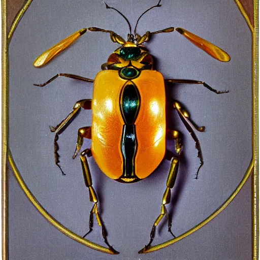 Image similar to A complex symmetric scarab insect, detailed and intricate, by Norman Rockwell , 8k