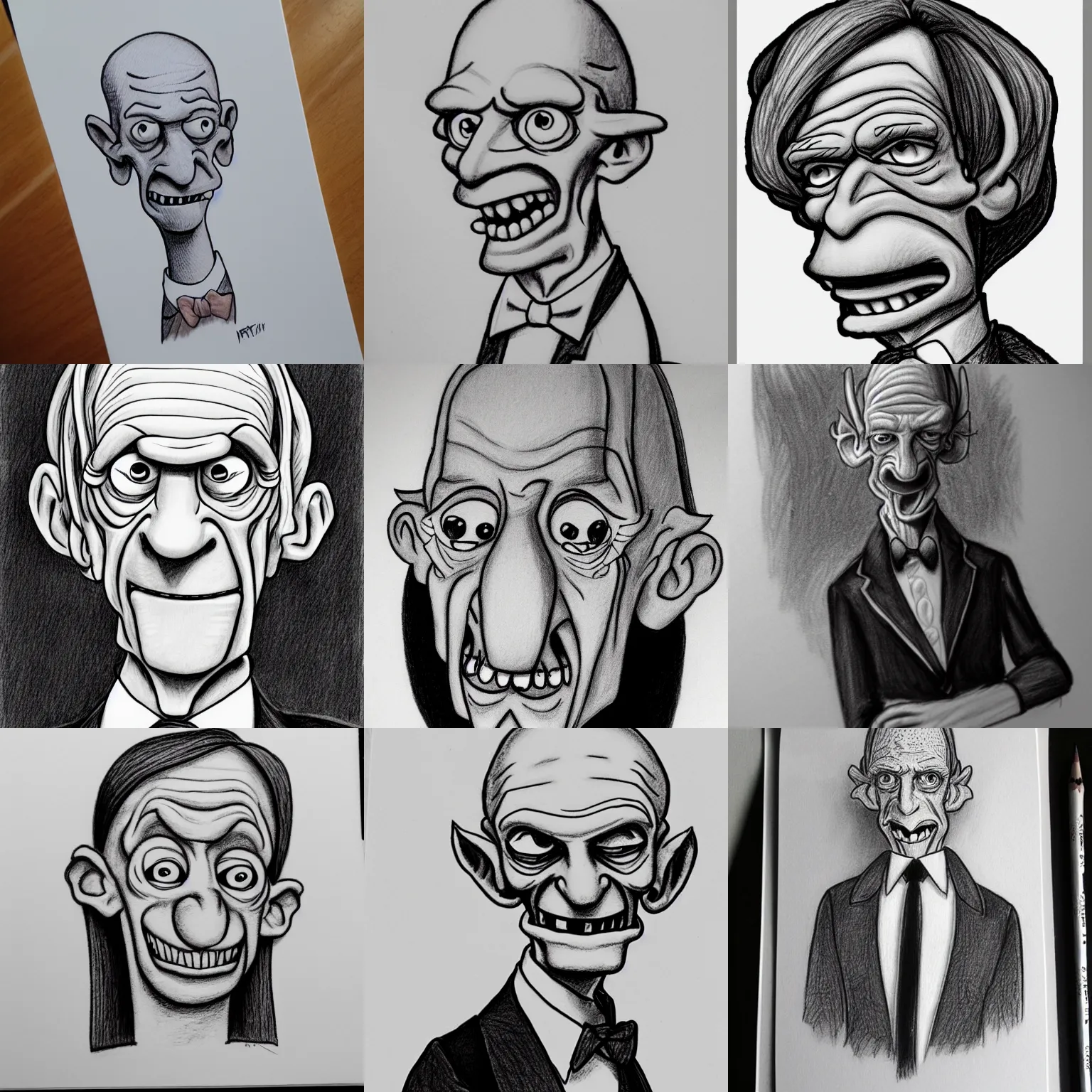 Prompt: mr burns pencil caricature