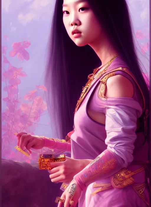 Image similar to jennie kim of blackpink, queen, tarot card, highly detailed, digital painting, smooth, sharp focus, illustration, ultra realistic, unreal engine, 8 k, art by simon bisley and greg rutkowski and alphonse mucha