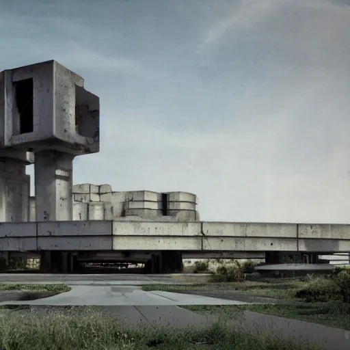 Image similar to sci fi utopian far future research facility exterior, brutalist architecture, grand scale