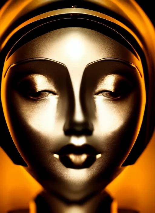 Image similar to a beautiful young female futuristic robot profile face, daguerrotype, closeup - view, f / 2. 8, low contrast, 1 6 k, beautiful lighting, reflective, in a symbolic and meaningful style, surreal dreamy poetic