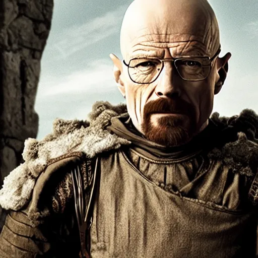 Image similar to walter white dresses like a knight from game of thrones, cinematic, highly - detailed, 8 k, hbo, game of thrones, realistic