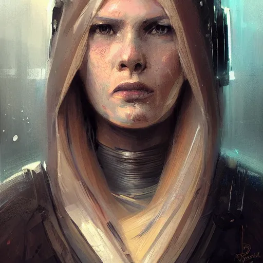 Image similar to portrait of a woman by greg rutkowski, she is about 3 0 years old, slavic, pretty, blond hair with two strans around her face, devastated expression, helplessness and denial, she is wearing a futuristic space gear, highly detailed portrait, digital painting, artstation, concept art, smooth, sharp foccus ilustration, artstation hq.