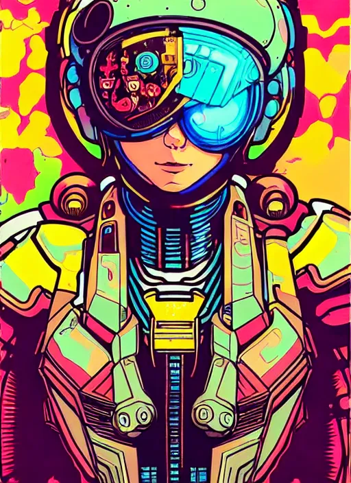 Prompt: cyberpunk samus!! cyborg portrait illustration, pop art, splash painting, art by geof darrow, ashley wood, alphonse mucha, makoto shinkai