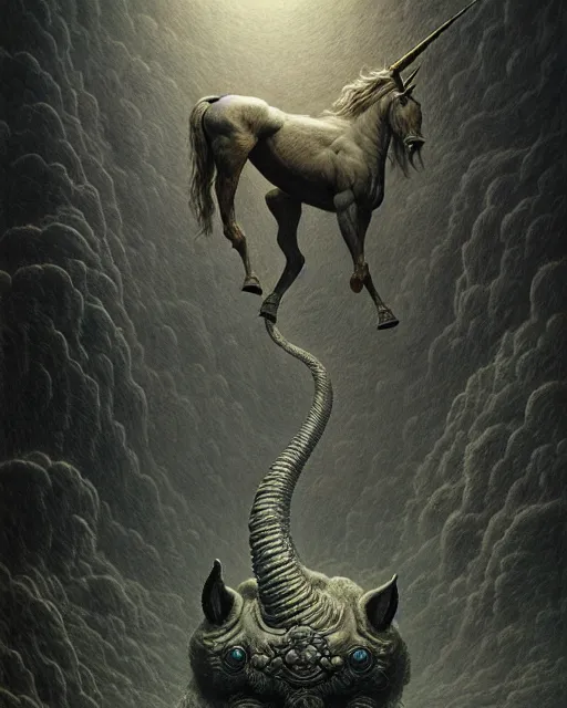 Prompt: unicorns grotesque, ultra detailed, ultra realistic, adventure time, studio lighting, by beksinski, alejandro jodorowsky, giger, greg rutkowski, carne griffith trending on artstation, deviantart, photorealism