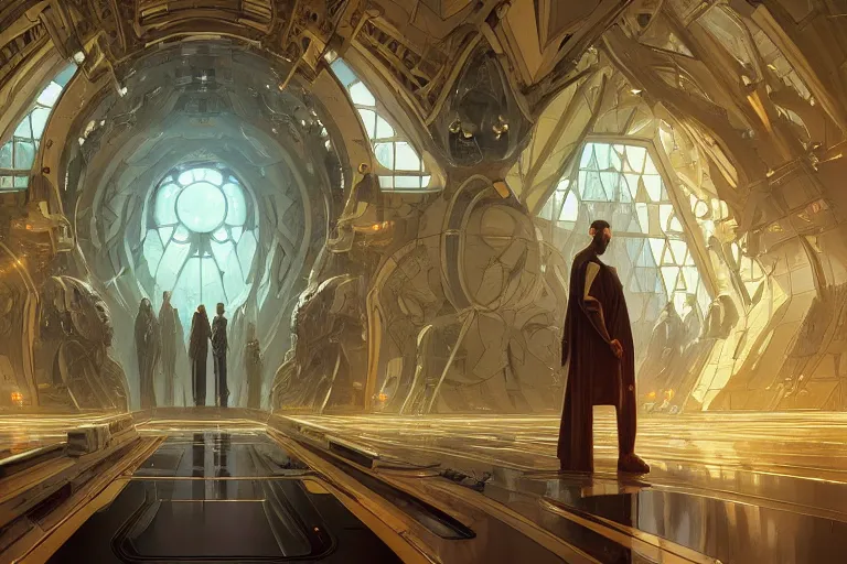 Image similar to a cybernetic room, scifi religious, symmetrical, center punched, Archviz, elegant, intricate, digital painting, artstation, concept art, smooth, sharp focus, illustration, art by artgerm and greg rutkowski and alphonse mucha