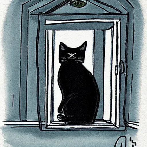 Image similar to sad black cat outside clawing at window, by Tom hammick