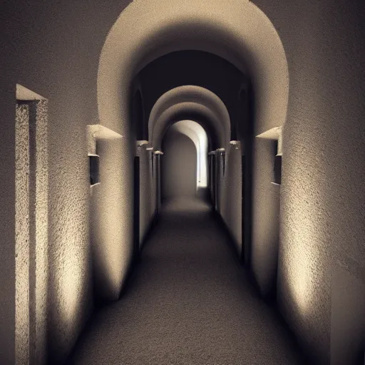 Image similar to small dark corridor that leads to a majestic beautiful palace, natural light with shadows, octane rendered,