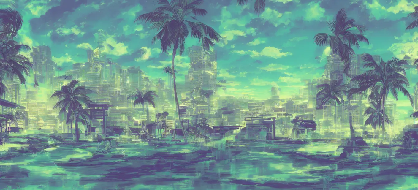 Image similar to desktop wallpaper, vaporwave, pastel, videogame, concept art