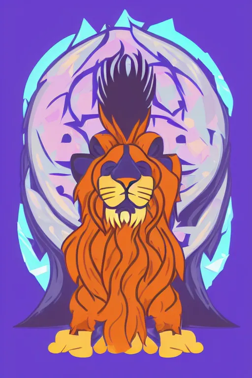 Image similar to Portrait of a Lion that is a wizard casting a spell , wizard, medieval, sticker, colorful, casting epic spell, magic the gathering artwork, D&D, fantasy, artstation, heroic pose, illustration, highly detailed, simple, smooth and clean vector curves, no jagged lines, vector art, smooth