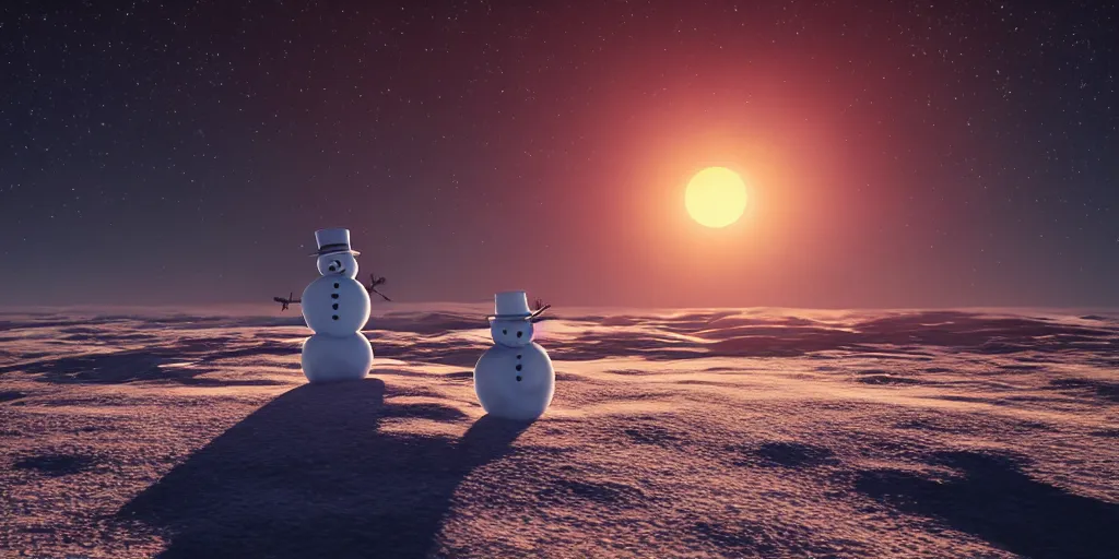 Image similar to a snowman standing on top of the sun. cinematic, dramatic, atmospheric, extremely coherent, 8 k, space