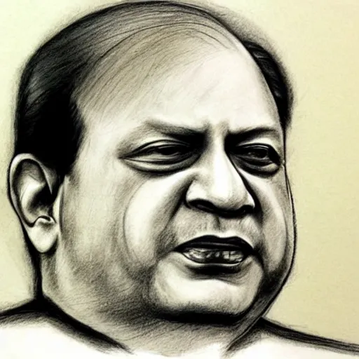 Image similar to nawaz sharif with dog style faced, pencil sketch