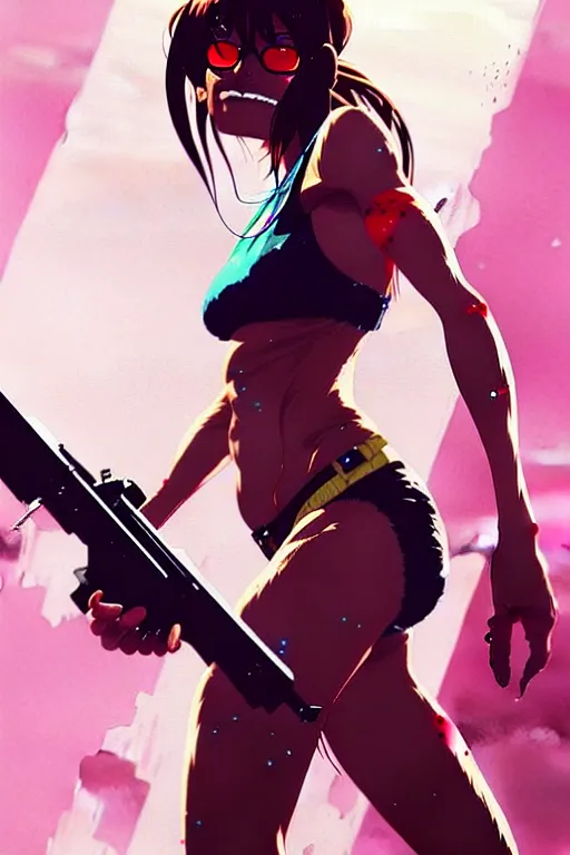 Image similar to a ultradetailed beautiful panting of revy from black lagoon, by conrad roset, greg rutkowski and makoto shinkai, trending on artstation