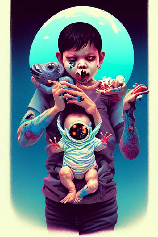 Prompt: a baby zombie in a pocket, tristan eaton, victo ngai, artgerm, rhads, ross draws