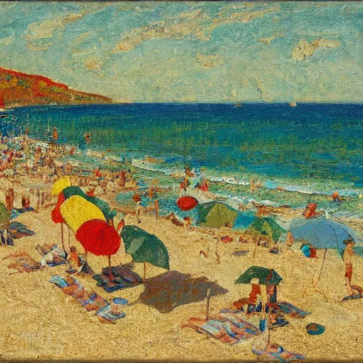 Image similar to oil paint impasto reliefs, italian beach scene, an artwork by charles w. bartlett