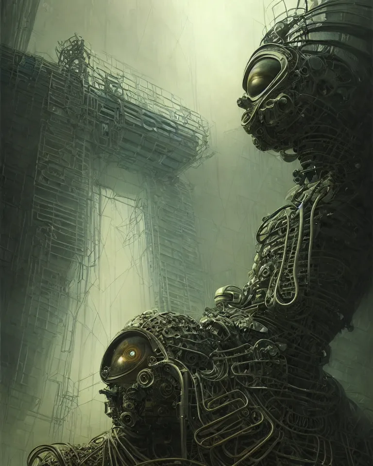 Image similar to low angle shot of a cyberpunk robot character in chernobyl, intricate, elegant, highly detailed, centered, digital painting, artstation, concept art, smooth, sharp focus, illustration, artgerm, tomasz alen kopera, peter mohrbacher, donato giancola, joseph christian leyendecker, wlop, boris vallejo