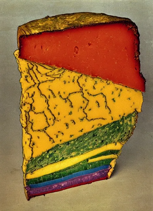 Prompt: rainbow piece of cheese, egon schiele