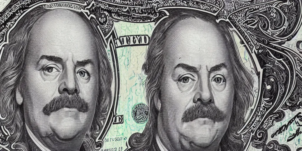 Prompt: an intricately detailed new dollar bill design containing a portrait of Bob Belcher