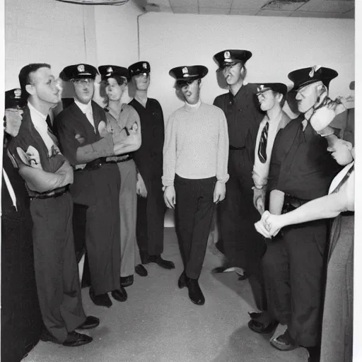 Prompt: Steve Buscemi in a police line up 1950s photo