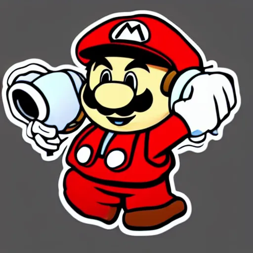 Image similar to svg sticker of a Pop-Wonder SuperMario, Mario-Wearing-a-red-hat, at a rave, spinning records, giant headphones rocking out, wearing headphones, huge speakers, dancing, rave, DJ, spinning records, digital art, amazing composition, rule-of-thirds, award-winning, trending on artstation, featured on deviantart