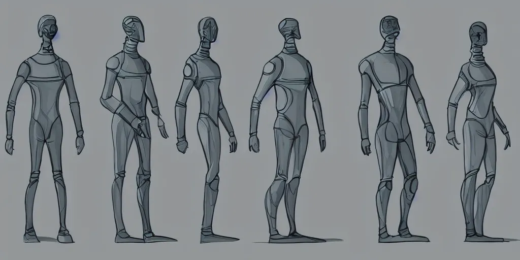 Image similar to male, elongated figure, space suit, minimalist sketch, large shoulders, short torso, long thin legs, tiny feet, character sheet, very stylized, concept art illustration, watercolor shading,