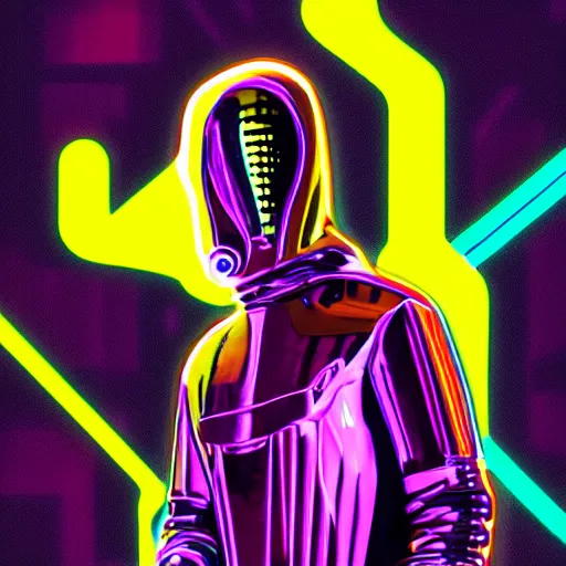 Prompt: vector c 3 po in hoodie, portrait, vaporwave, synthwave, neon, vector graphics, cinematic, volumetric lighting, f 8 aperture, cinematic eastman 5 3 8 4 film