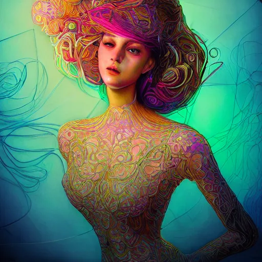 Image similar to the portrait of a ridiculously beautiful and elegant woman partially made of onion rings of all colors, an ultrafine detailed illustration by james jean, final fantasy, intricate linework, bright colors, behance contest winner, vanitas, angular, altermodern, unreal engine 5 highly rendered, global illumination, radiant light, detailed and intricate environment