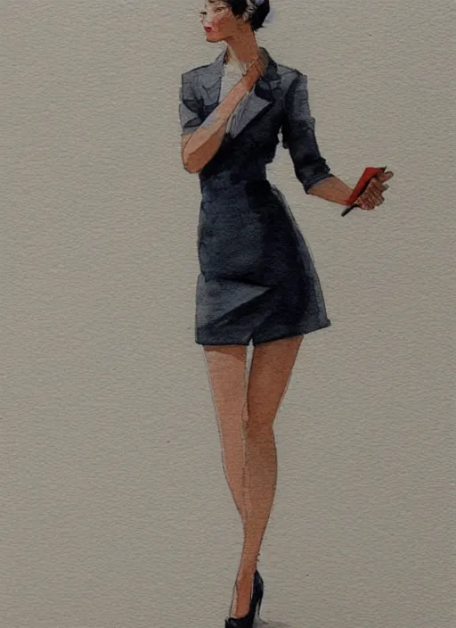 Prompt: concept art of a modern office life, young business woman, pencil miniskirt, pinterest, artstation trending, behance, watercolor, by coby whitmore, silver, laser light,