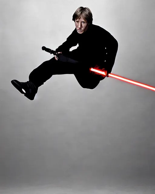 Prompt: Tony Hawk as Luke Skywalker with lightsaber, 35mm photography