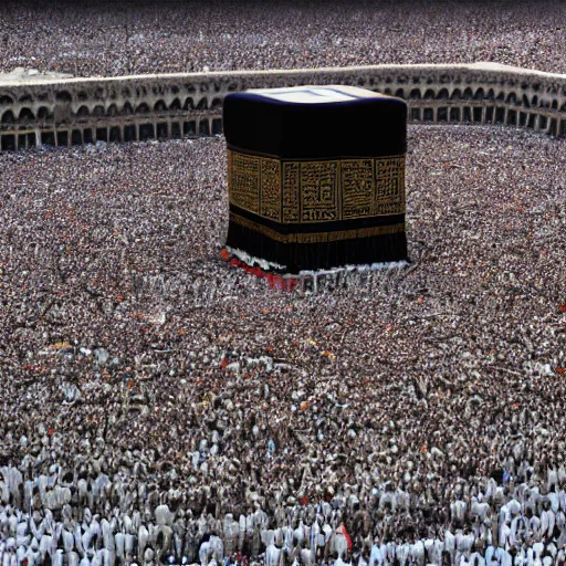 Image similar to where's waldo in the crowd circling the kaaba, 1 2 0 mm super high resolution, super high detail