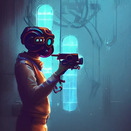 Prompt: clowncore pixar picture of a cyberpunk pilot | laser pistol | sci fi fantasy, golden ratio, sharp focus, concept art